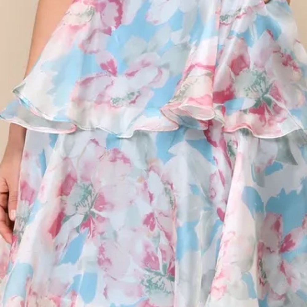 Lulus Floral Darling Blue Organza Tiered Midi Dress XL NWOT Tags - Picture 8 of 9